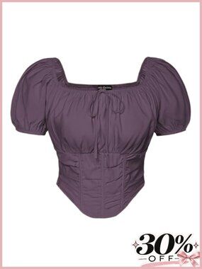 Corset Top Women Renaissance Peasant Crop Top Puff Short Sleeve